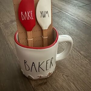 Rae Dunn Ceramic Mug with Red and White Spatulas set